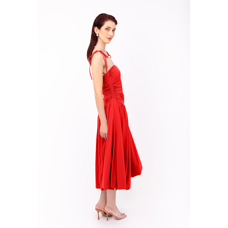 Thumbnail of Alexa Cherry Red Rhinestone Embellished Puffball Dress image