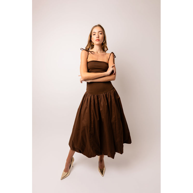 Thumbnail of Alexa Chocolate Brown Puffball Dress image