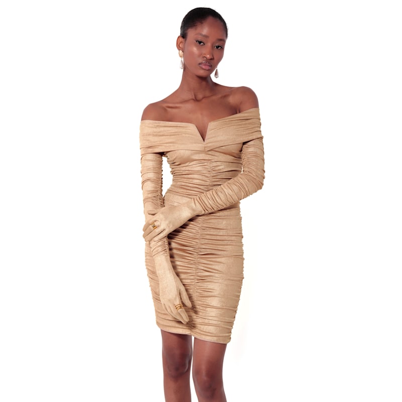 Aggi by Halewski Paris Long Draped Gloves - Gold