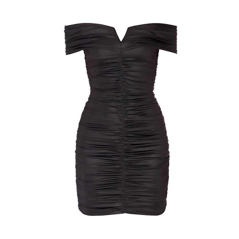 mini dress of power Power Mesh Fitted Short Sleeve Mini Dress for Tall Women in Deep Black XL / Tall / Deep Black