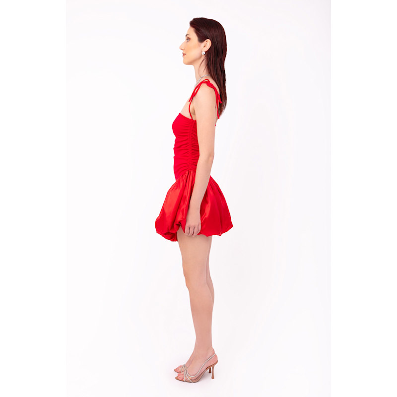 Alexa Red Satin Puffball Ultra Mini Dress | AMY LYNN | Wolf & Badger