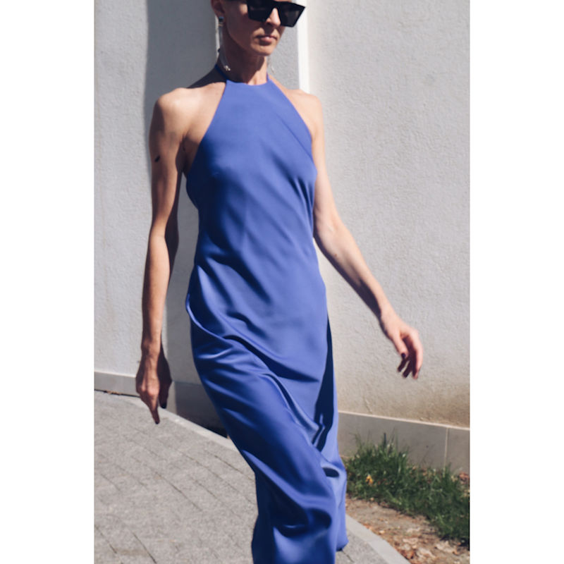 Alexander Open-Back Halterneck Satin Midi Dress - Purple | 2KStyle