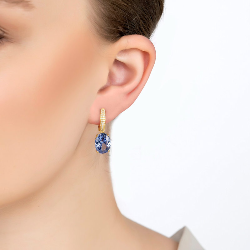 Thumbnail of Alexandra Oval Drop Earrings Gold Tanzanite image