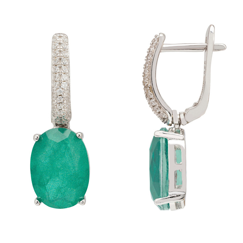 Thumbnail of Alexandra Oval Drop Earrings Silver Colombian Emerald image