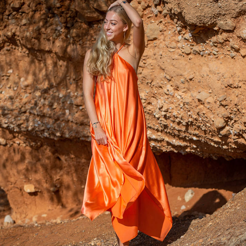 Thumbnail of Alexandra Silk Dress, Color Orange Flame image