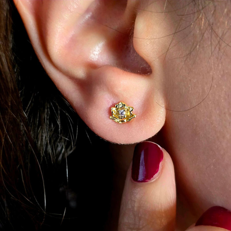 Thumbnail of Alexandrite June Birthstone Rose Birthflower Gold Plated Stud Earrings image