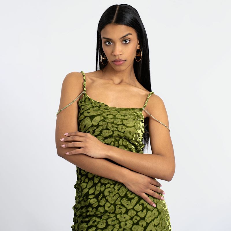 Thumbnail of Aliana Silk Leopard Imprint Slip Dress image