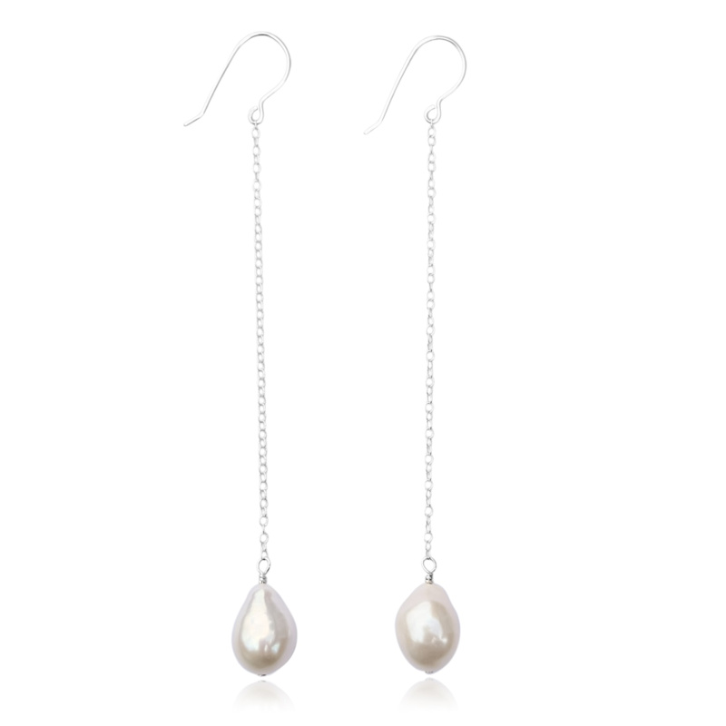 Thumbnail of Alina Long Chain Pearl Sterling Silver Earrings image