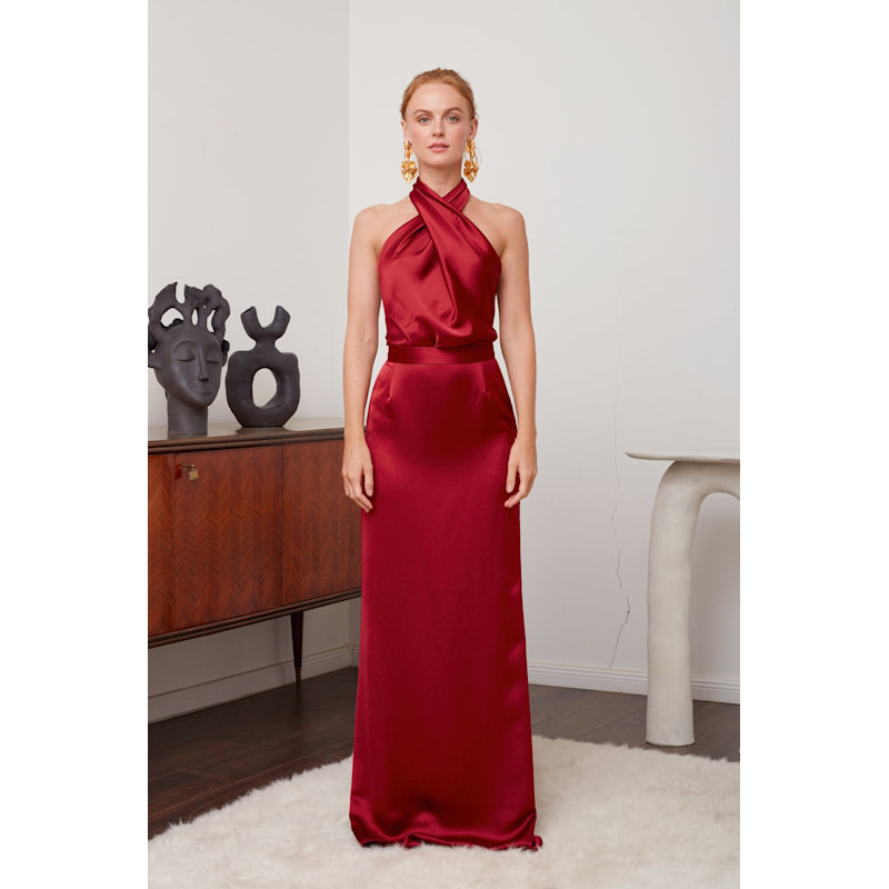 Thumbnail of Aliur Red Long Open Back Evening Gown image