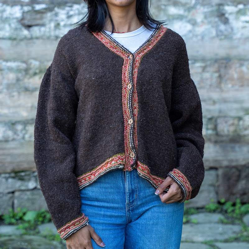 Altair Wool Cardigan – Dark Brown | Charkha & Loom | Wolf & Badger