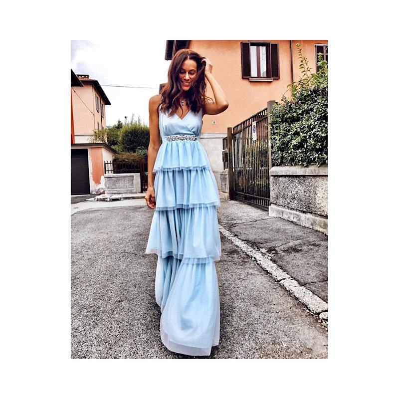 Althea Tiered Tulle Occasion Maxi Dress - Light Blue by NEVA