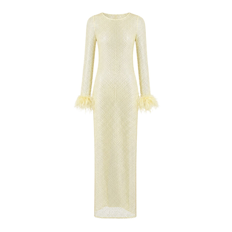 maxi dress def Emily Beaded  French Cuff Boutique The airy mesh overlay blooms with vibrant color Alva Yellow Maxi Dress |