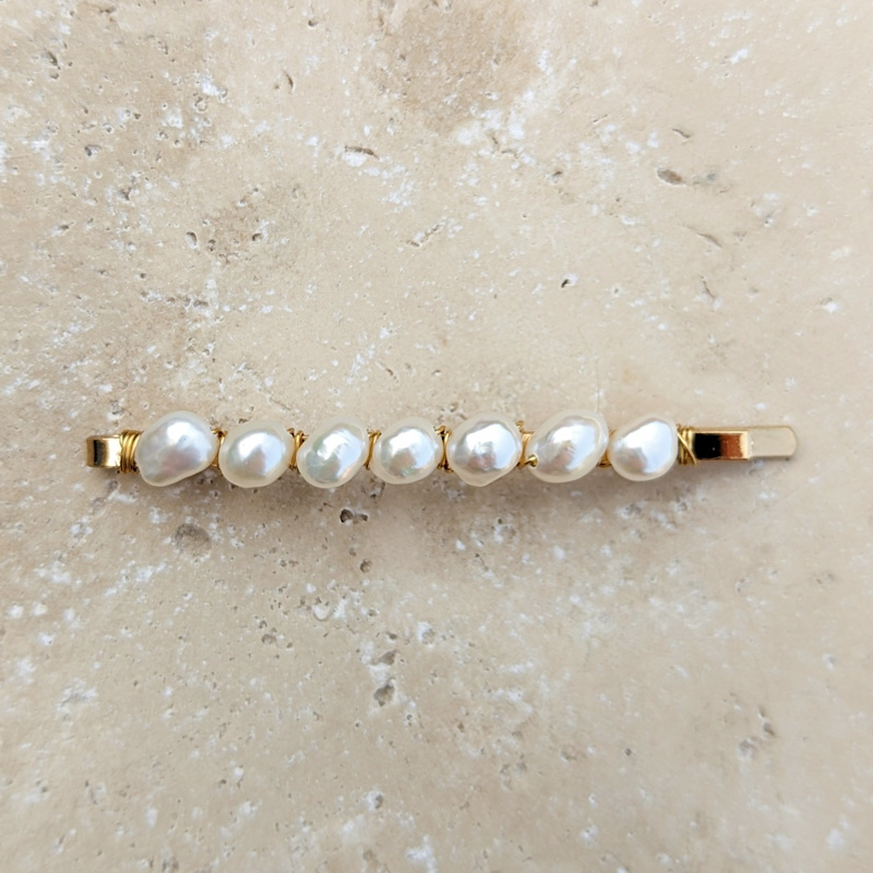 Thumbnail of Alyssa Freshwater Pearl Gold Hair Slide - Short image