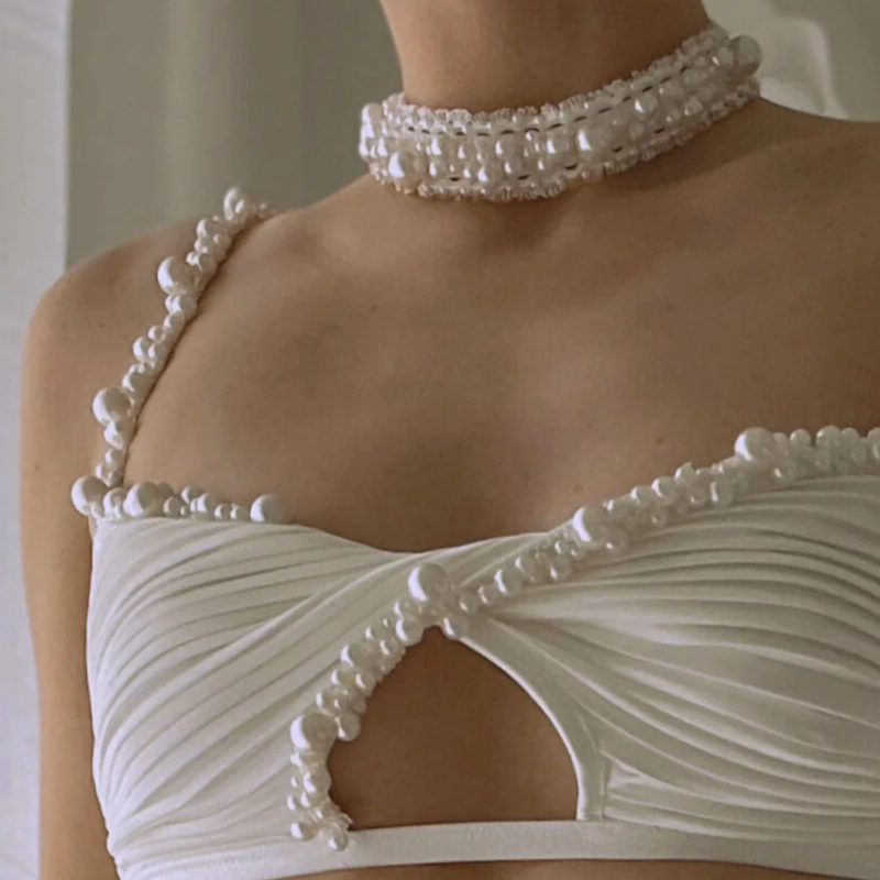 Thumbnail of Ama White Choker With Pearl Details image