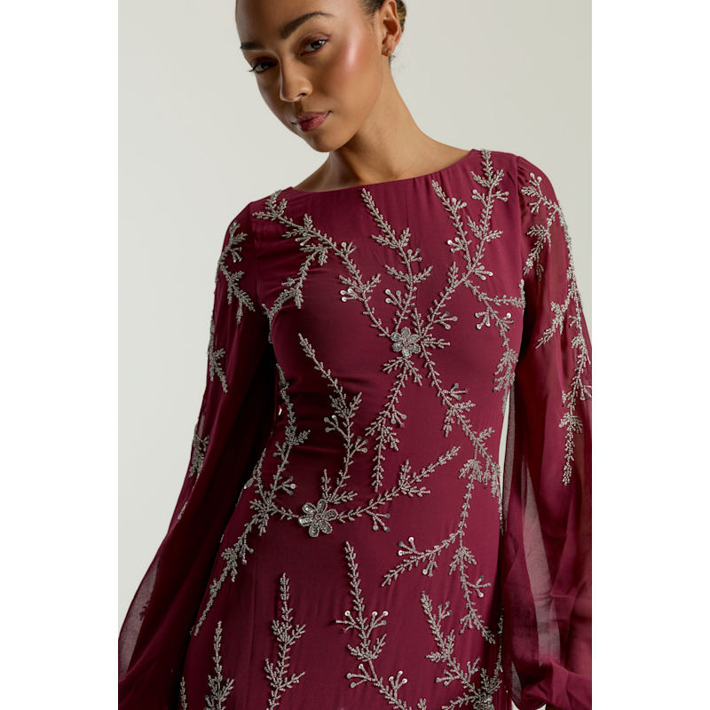 Amara Burgundy Embellished Maxi Dress | Frock and Frill | Wolf & Badger