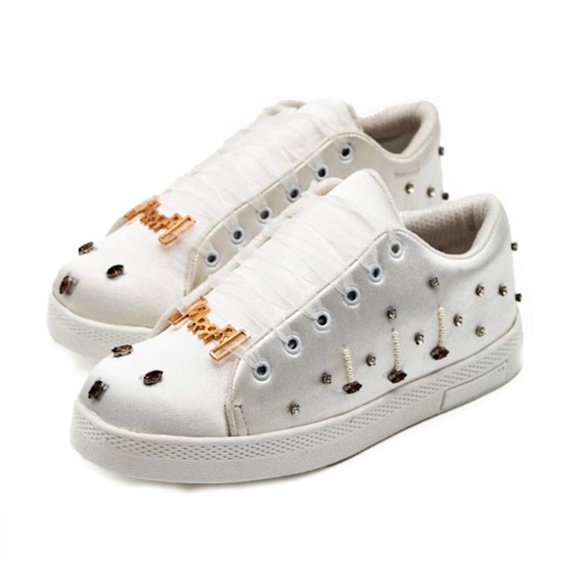 Thumbnail of Amara Luxury White Satin Handmade Embellished Tennis Shoe image