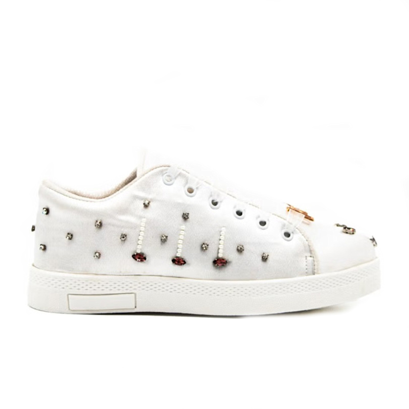 Thumbnail of Amara Luxury White Satin Handmade Embellished Tennis Shoe image