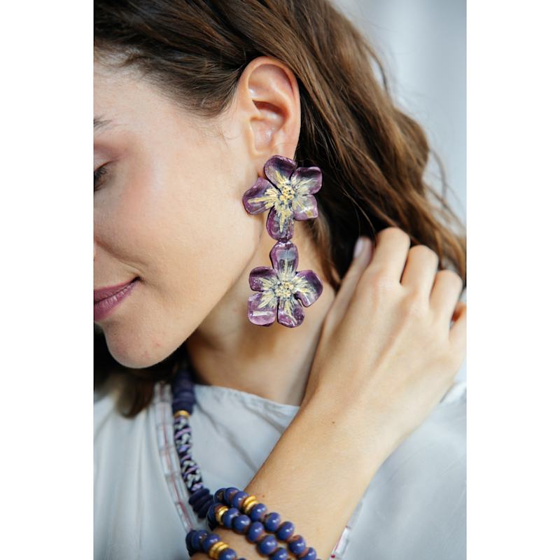 Thumbnail of Amarina - Gold Detailed Floral Earrings image