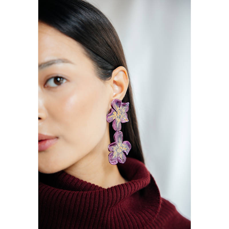 Thumbnail of Amarina - Gold Detailed Floral Earrings image