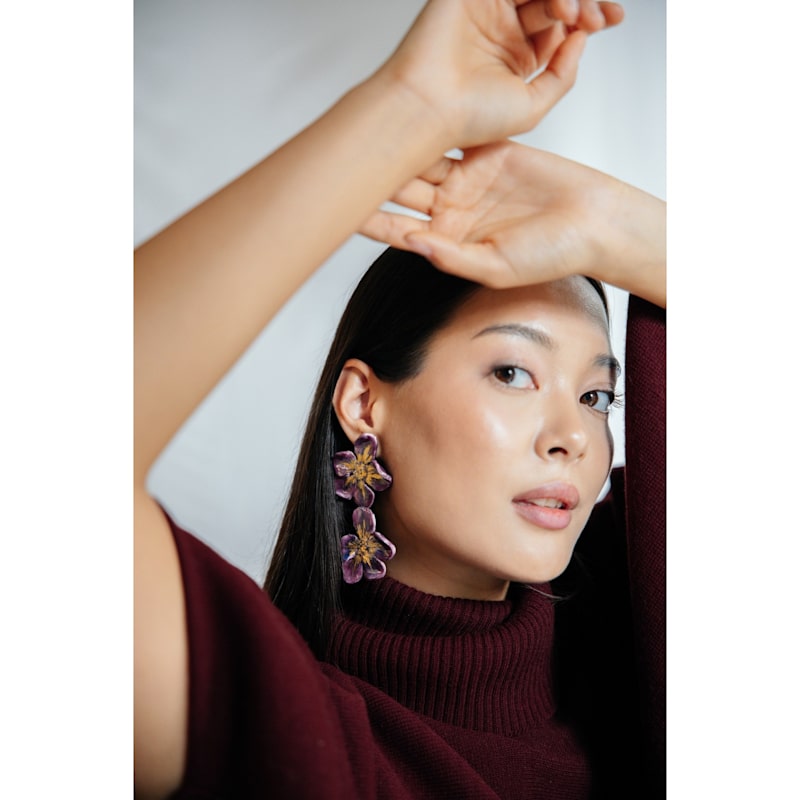 Thumbnail of Amarina - Gold Detailed Floral Earrings image
