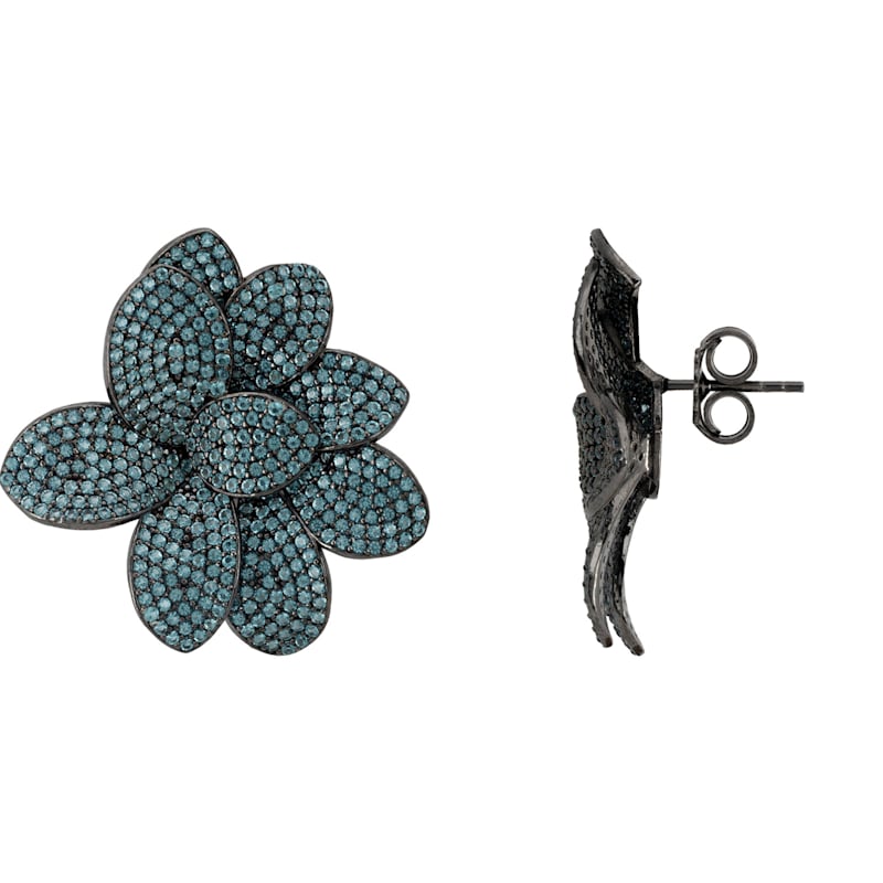 Thumbnail of Amaryllis Flower Large Stud Earrings Silver Aqua image