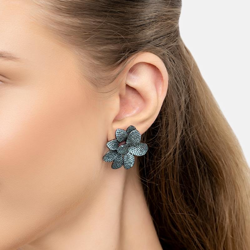 Thumbnail of Amaryllis Flower Large Stud Earrings Silver Aqua image