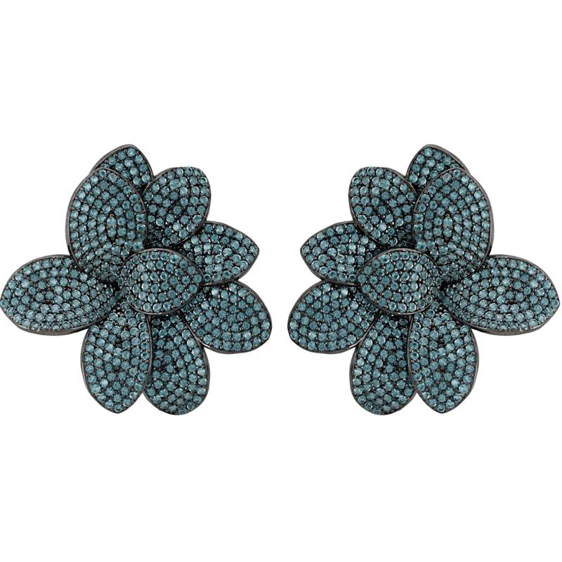 Thumbnail of Amaryllis Flower Large Stud Earrings Silver Aqua image