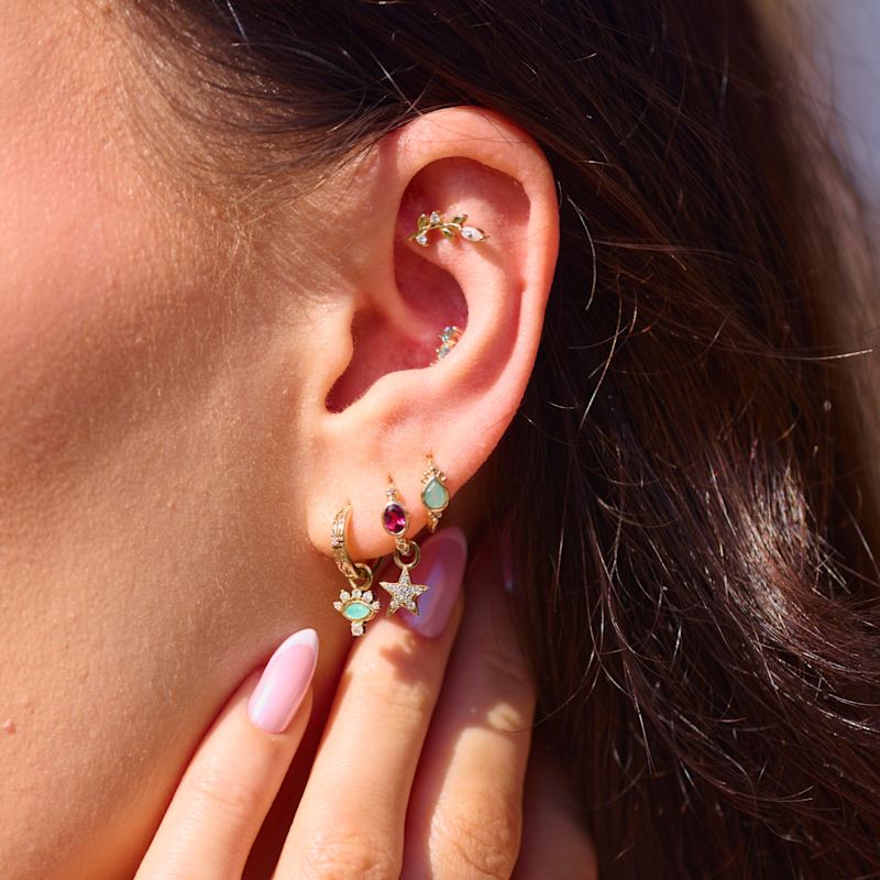 Thumbnail of Amazonite Boho Huggie Hoop Earring Pair 9K Gold image