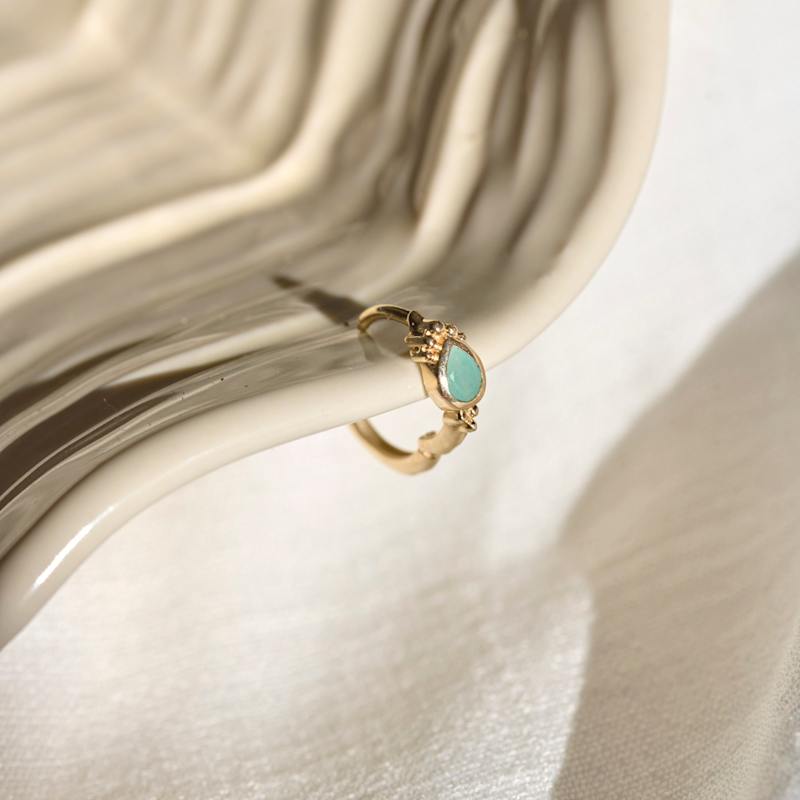 Thumbnail of Amazonite Boho Huggie Hoop Earring Pair 9K Gold image