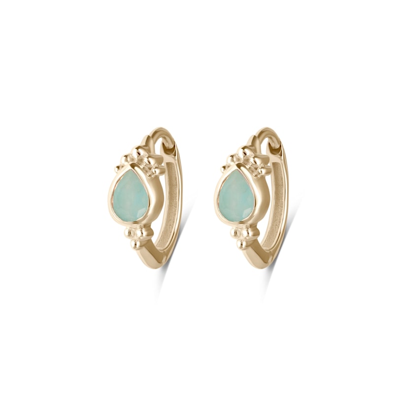 Thumbnail of Amazonite Boho Huggie Hoop Earring Pair 9K Gold image