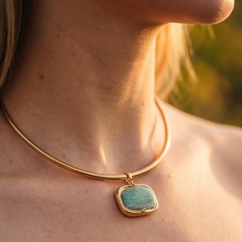 Thumbnail of Amazonite Gold Choker Necklace image