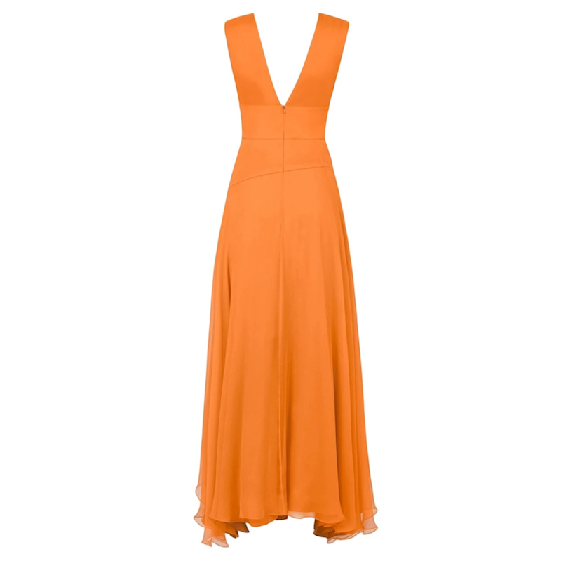Thumbnail of Amber Orange Silk Dress Drapery On The Bust And Skirt V Neckline image