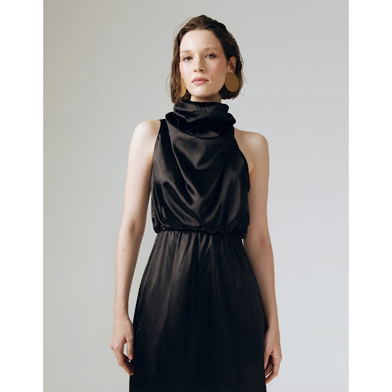 Ats The Label Amelia Ruffle Neck Midi Dress - Black