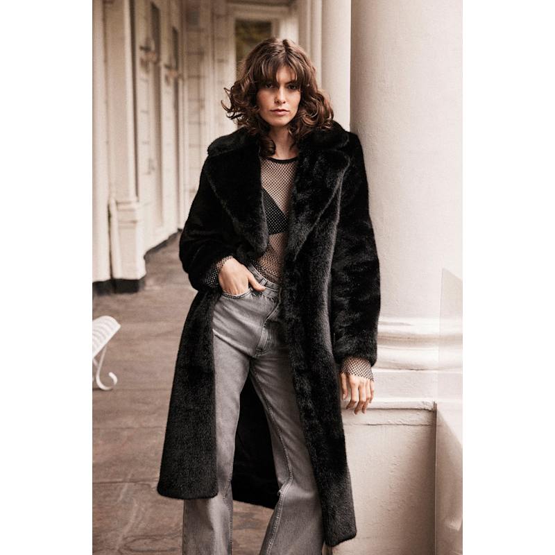 Amelia Maxi Coat Vegan Faux Fur Black | ISSY LONDON | Wolf & Badger
