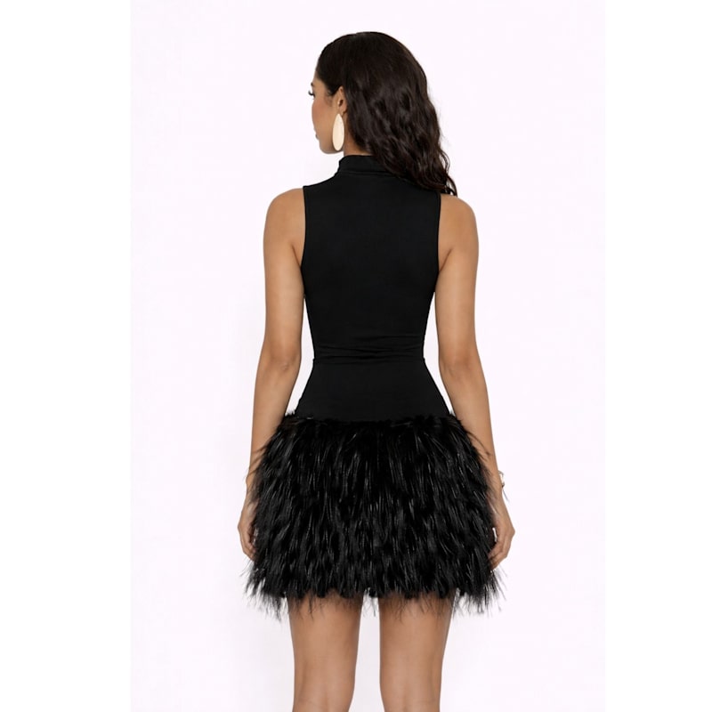 Amelie Feather Mini Dress Black