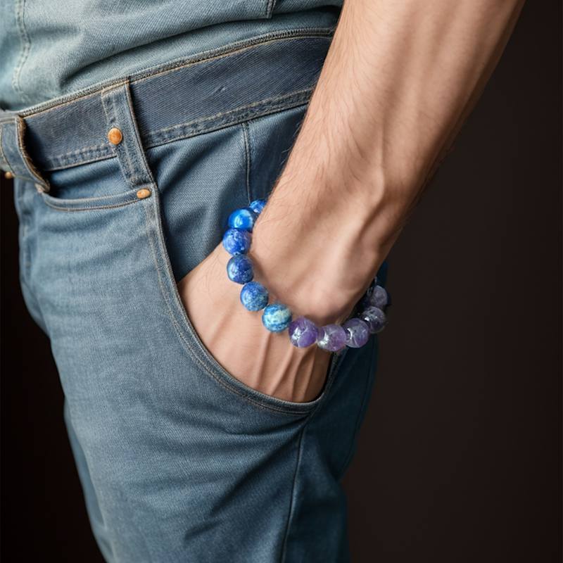 Thumbnail of Amethyst And Blue Lapis Chunky Men's Bracelet image