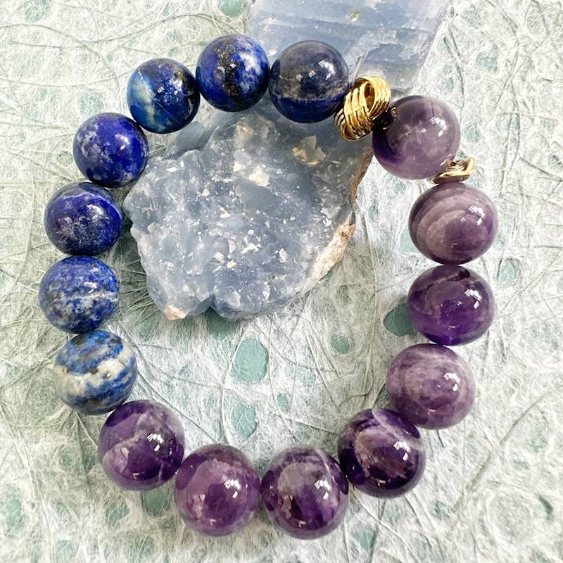 Thumbnail of Amethyst And Blue Lapis Chunky Men's Bracelet image