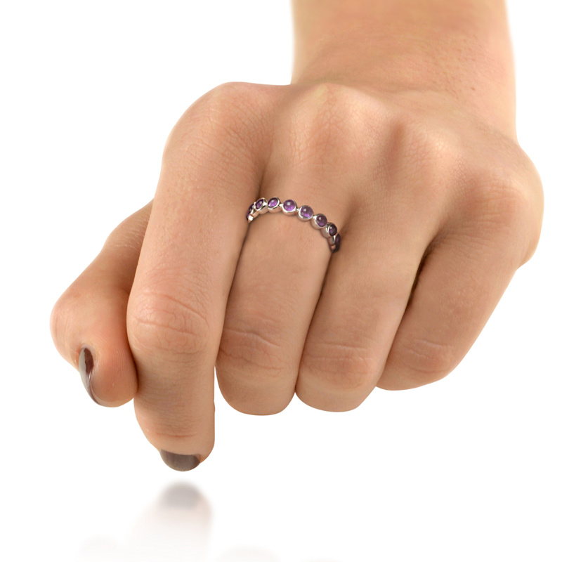 Thumbnail of Amethyst Gemstones Band Ring In Sterling Silver image