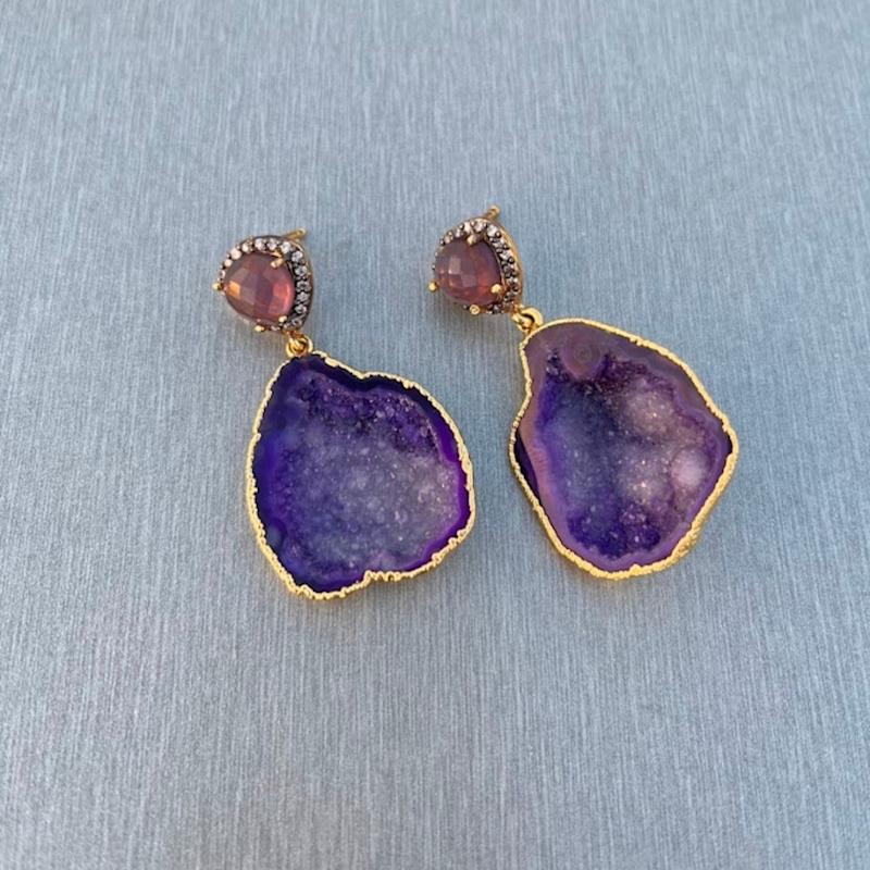 Thumbnail of Amethyst Gold Drop Earrings image