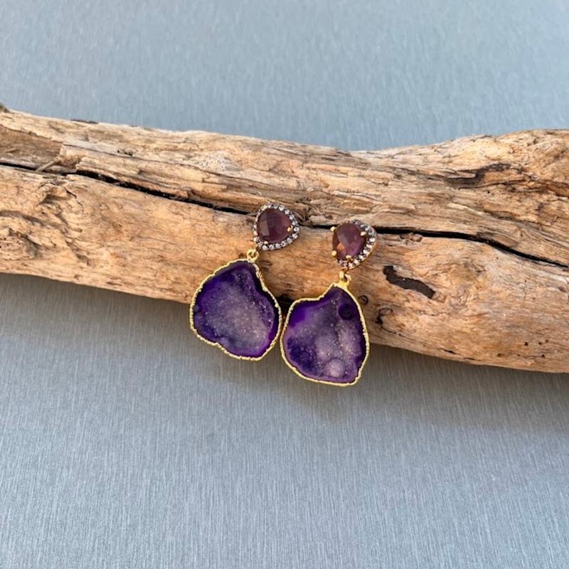 Thumbnail of Amethyst Gold Drop Earrings image