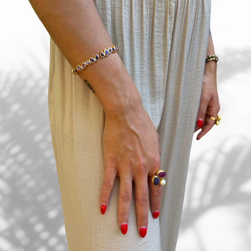 Thumbnail of Amethyst & Gold Majestic Bangle Design Bracelet - Purple image
