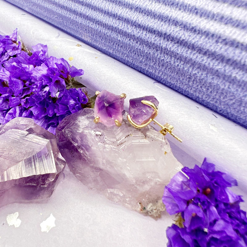 Thumbnail of Amethyst Stone Stud Earrings image