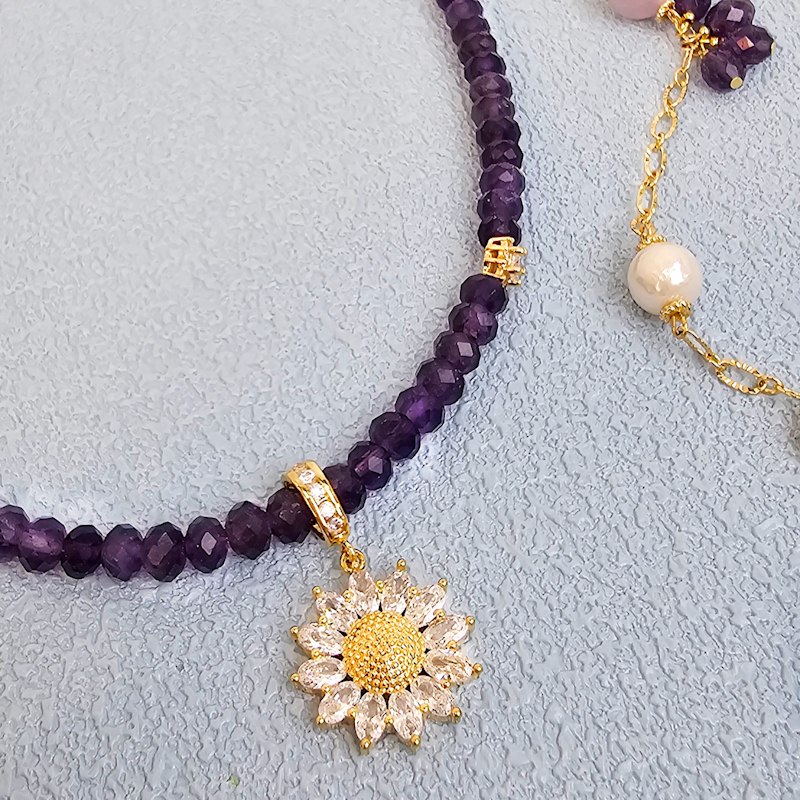 Thumbnail of Amethyst With Daisy Pendant Necklace image