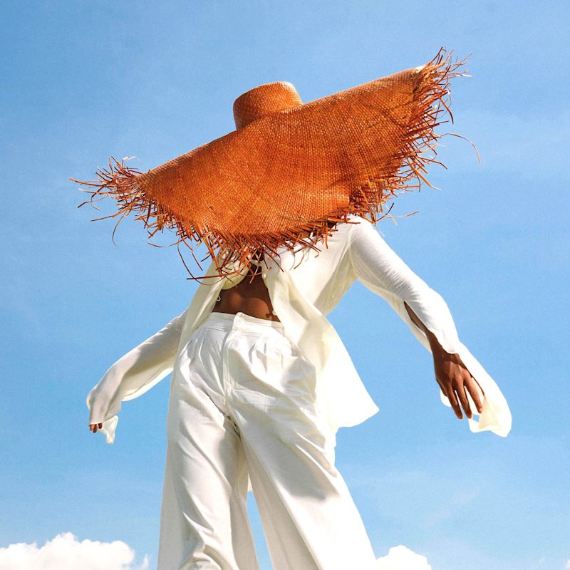 Thumbnail of Amora Oversized Woven Straw Hat In Caramel Brown image