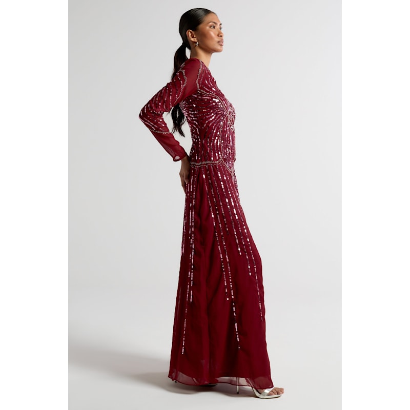 Thumbnail of Amorette Red Floral Embellished Maxi Dress image