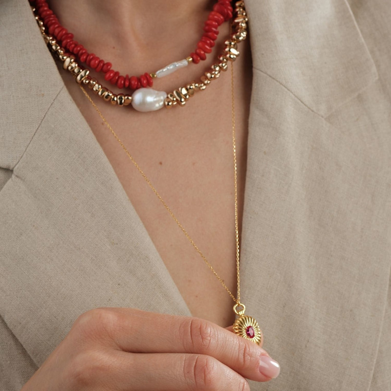 Amorphous Baroque Pearl Red Coral Necklace | LINYA JEWELRY | Wolf