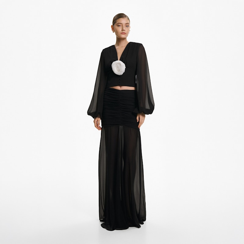 Thumbnail of Ruched Maxi Skirt In Black Georgette Silk image