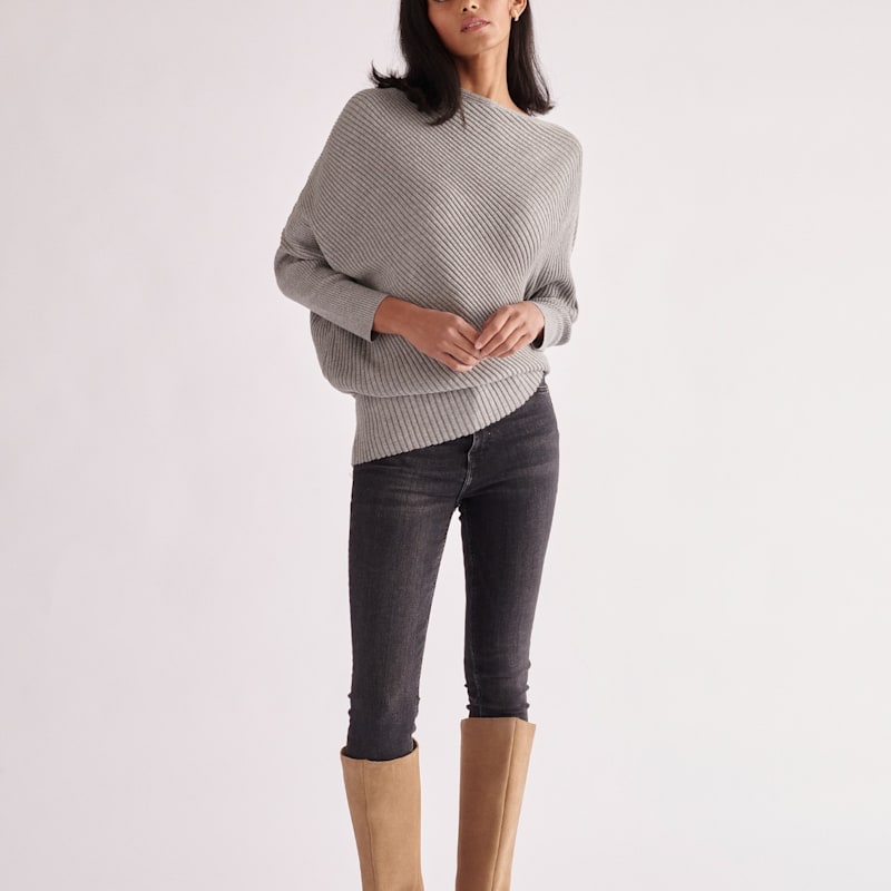 Thumbnail of Draped Knitted Jumper In Grey image