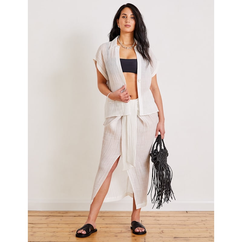 Thumbnail of Amy Crinkle Linen Skirt - White image