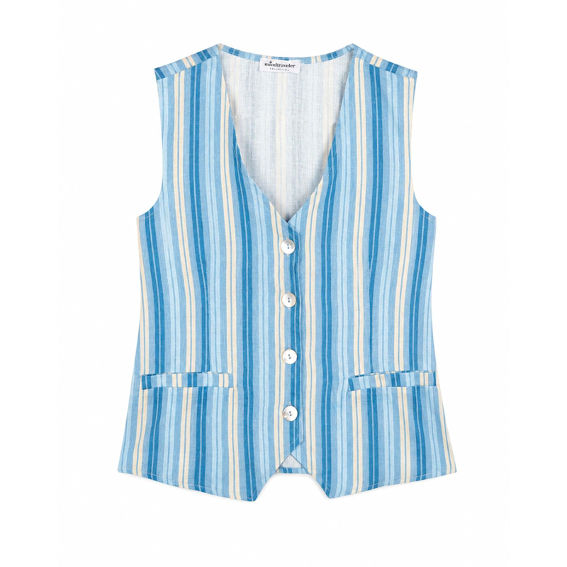 Ana Blue Linen Vest Top | Mind Traveler | Wolf & Badger